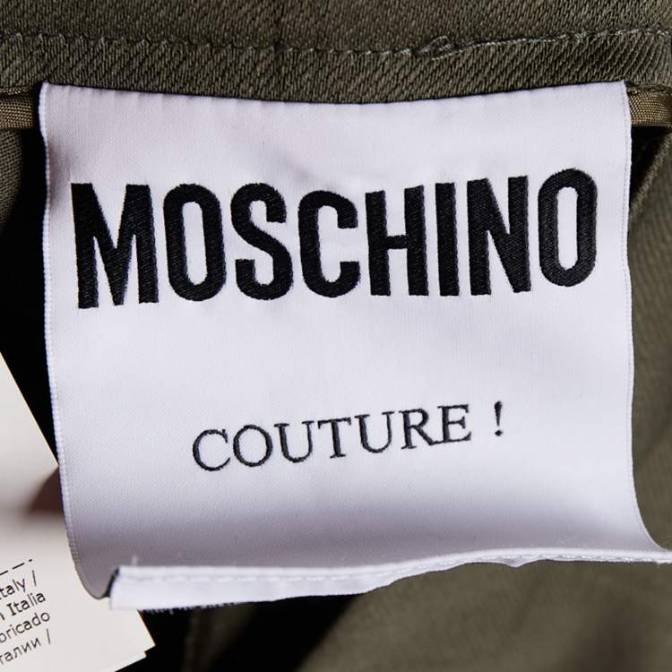Pre Owned Moschino Couture Military Green Wool Contrast Detail Pocket Shorts L