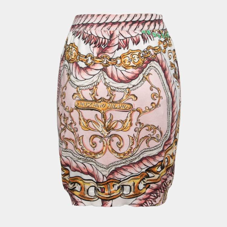 Pre Owned Moschino Couture Pink Chain Printed Knit Mini Skirt M