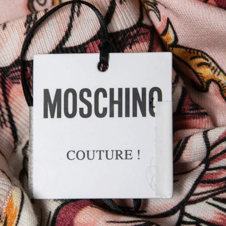 Pre Owned Moschino Couture Pink Chain Printed Knit Mini Skirt M