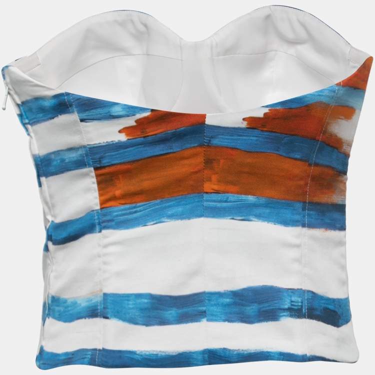 Pre Owned Moschino Couture Multicolor Striped Cotton Bustier Top S
