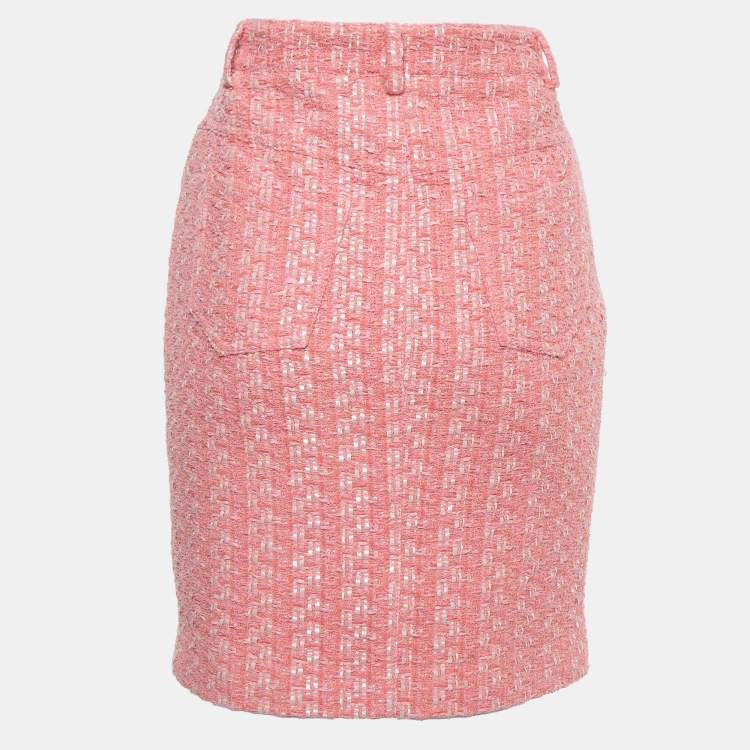 Pre Owned Moschino Couture Pink Tweed Gold-Button Skirt M
