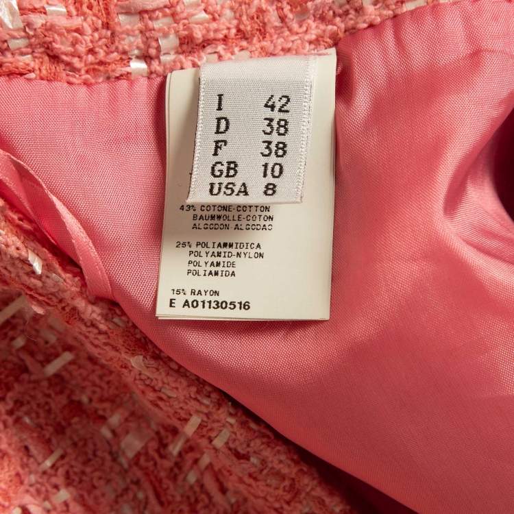 Pre Owned Moschino Couture Pink Tweed Gold-Button Skirt M
