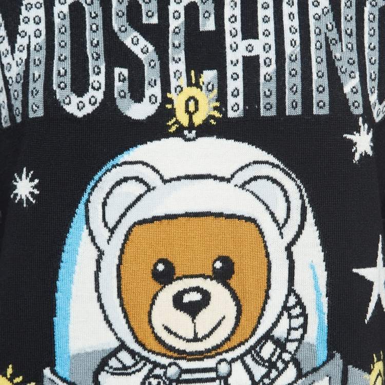 Pre Owned Moschino Couture Black Space Teddy Bear Wool Sweater XS