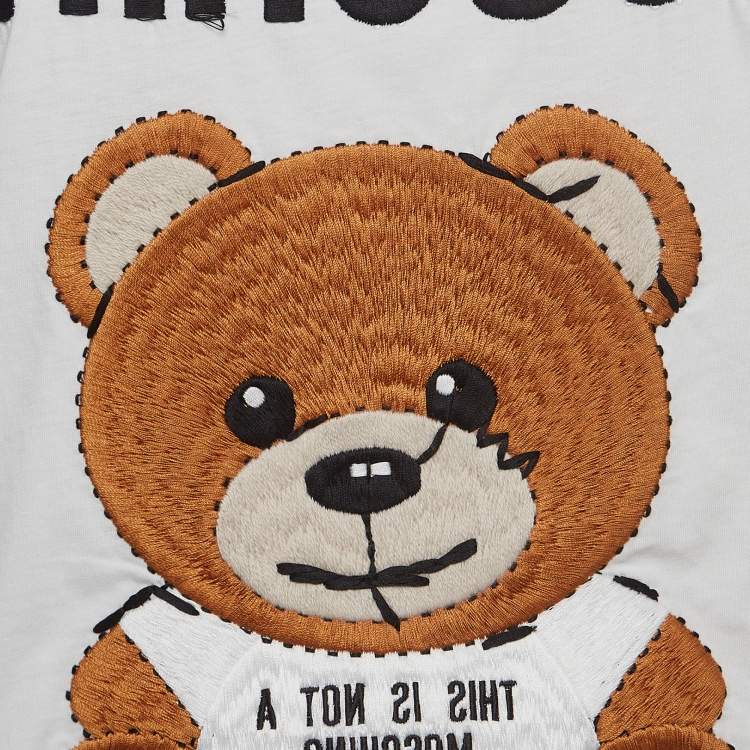 Pre Owned Moschino Couture White Embroidered Teddy Bear Cotton T-Shirt XS