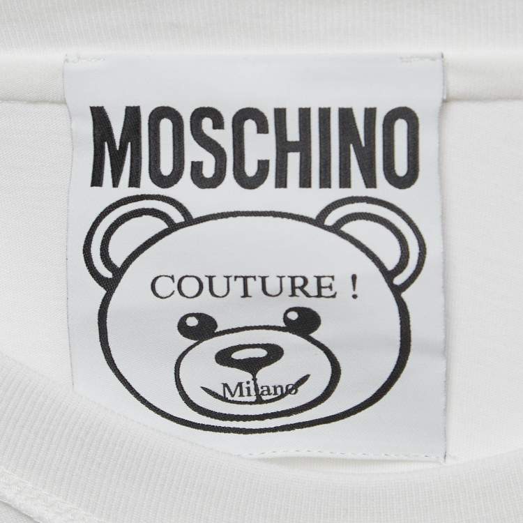 Pre Owned Moschino Couture White Embroidered Teddy Bear Cotton T-Shirt XS