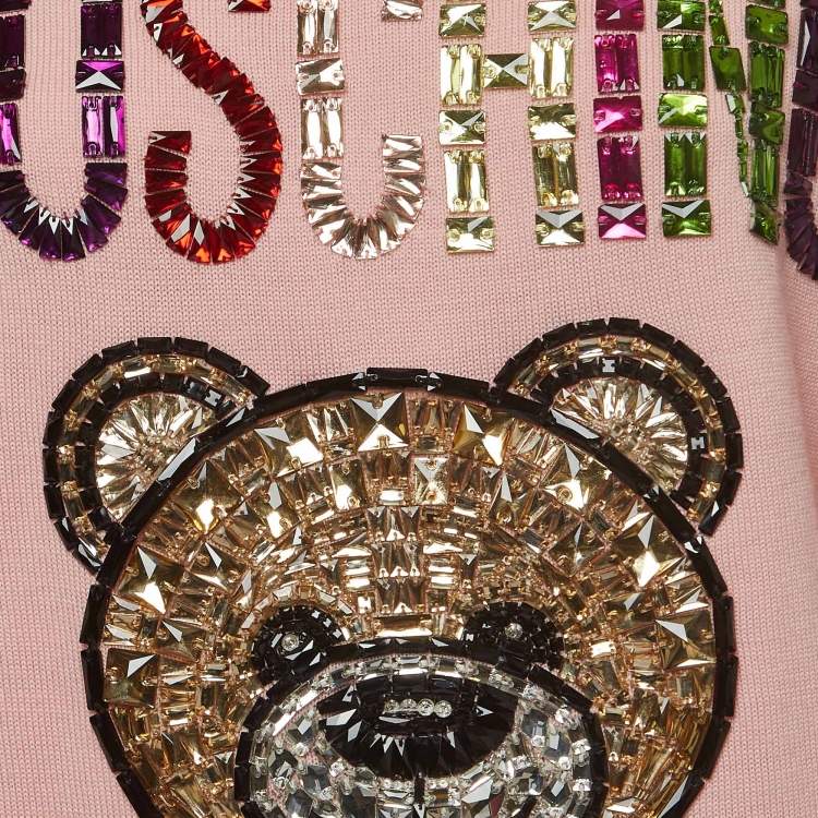 Pre Owned Moschino Pink Wool Embellished Teddy Bear Sweater XS