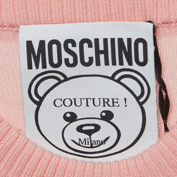 Pre Owned Moschino Pink Wool Embellished Teddy Bear Sweater XS