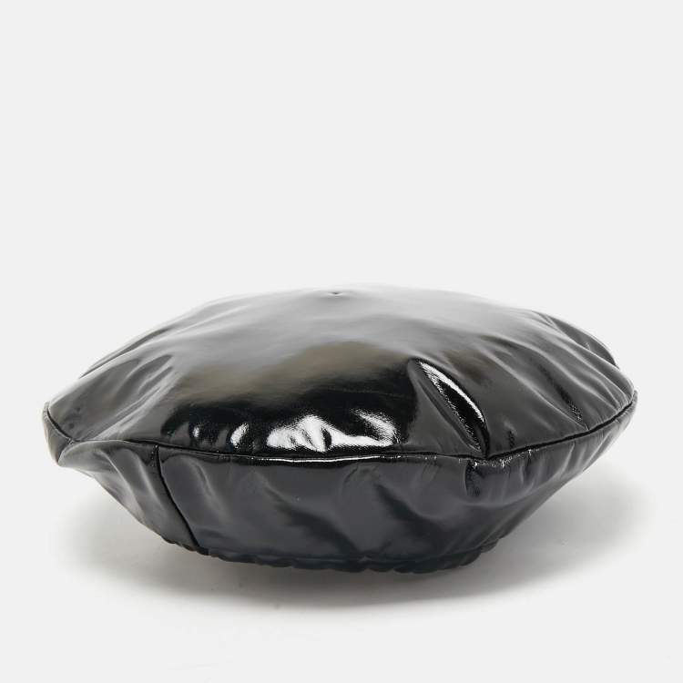 Pre Owned Moschino Couture Black Faux Leather Beret Hat M