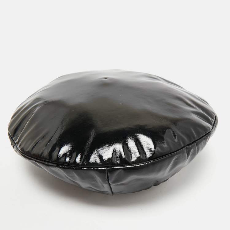 Pre Owned Moschino Couture Black Faux Leather Beret Hat M