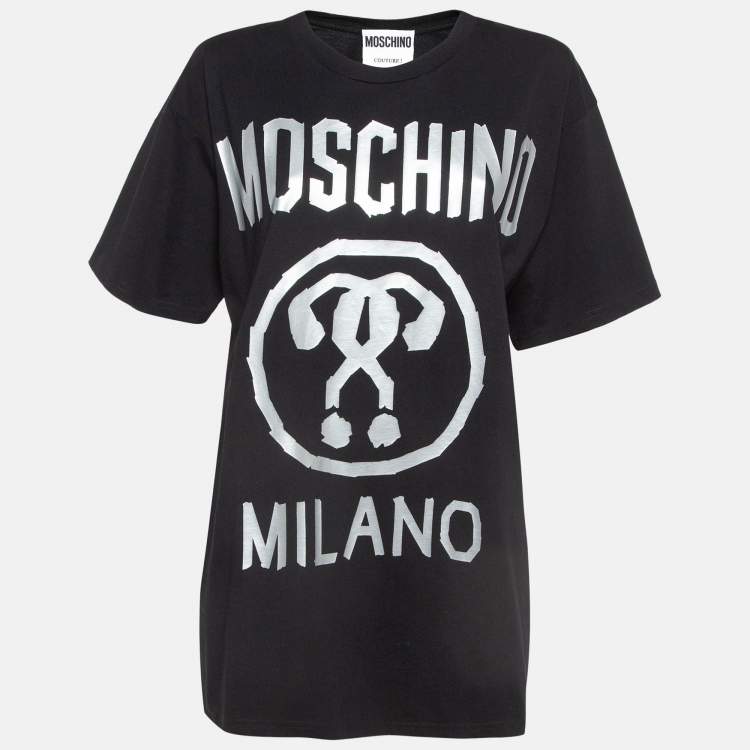 Pre Owned Moschino Couture Black Double Question Mark Print Cotton T-shirt M