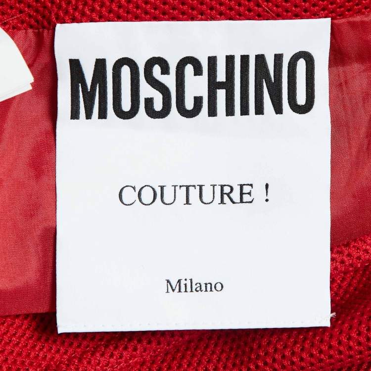 Pre Owned Moschino Couture Red Cotton Pique Zipped Knee-Length Skirt M