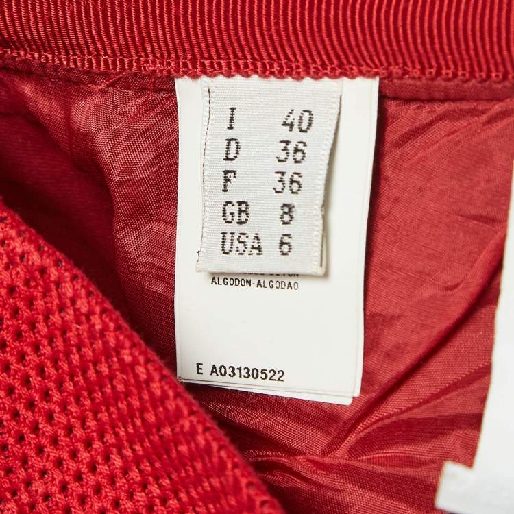 Pre Owned Moschino Red Textured Cotton Logo Metal Detail Shorts S