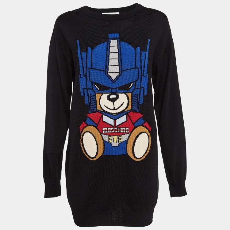 Moschino Couture Black Transformer Bear Pattern Wool Jumper S Moschino Couture TLC