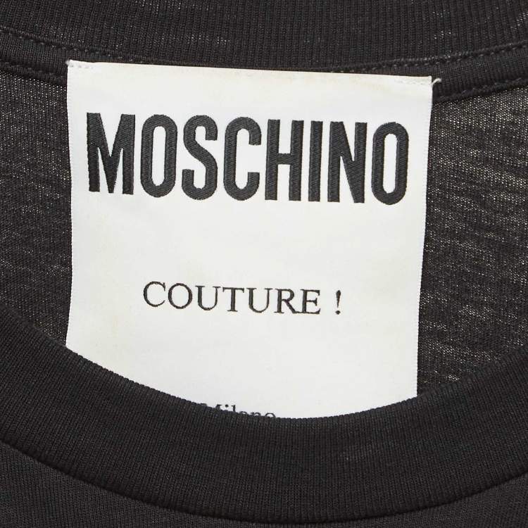 Pre Owned Moschino Couture Black Floral Logo Print Oversized T-Shirt L