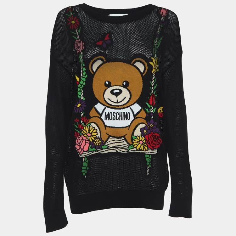 Pre Owned Moschino Couture Black Teddy Intarsia Mesh Sheer Sweatshirt S