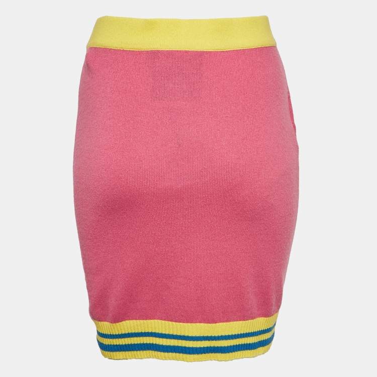 Pre Owned Moschino Couture Pink Embroidered Knit Mini Skirt M
