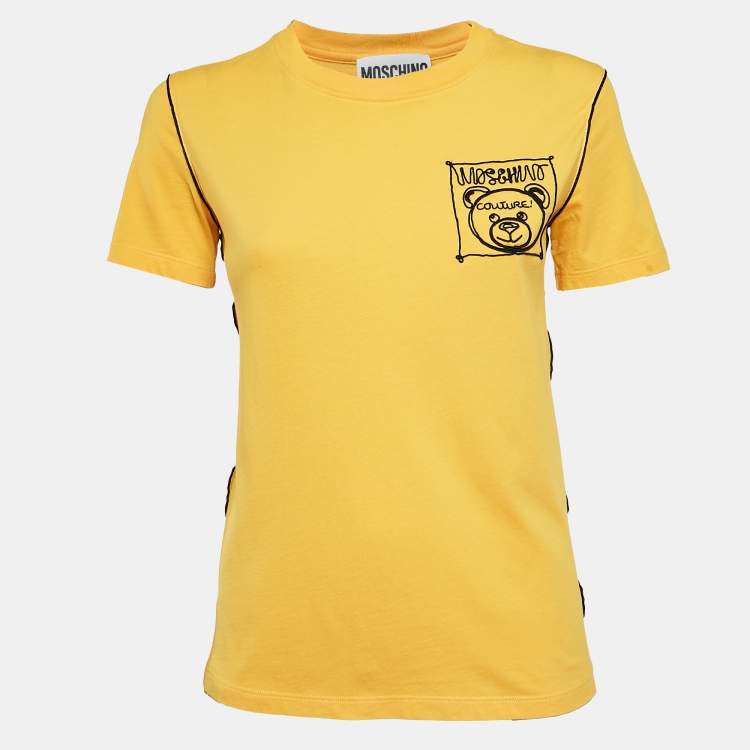 مملوكة مسبقًا Moschino Couture Yellow Cotton Embroidered Crew Neck T-Shirt XS