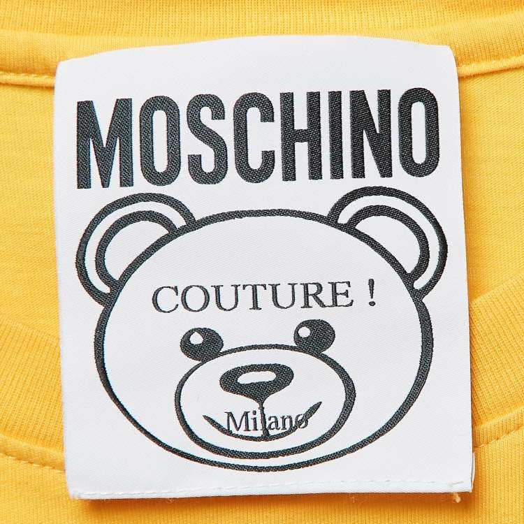 مملوكة مسبقًا Moschino Couture Yellow Cotton Embroidered Crew Neck T-Shirt XS