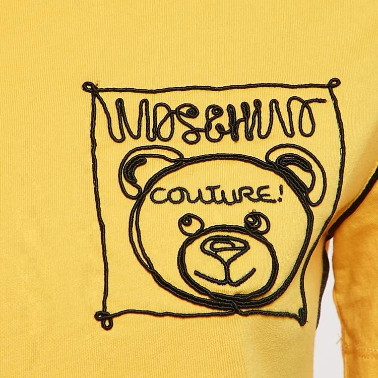 مملوكة مسبقًا Moschino Couture Yellow Cotton Embroidered Crew Neck T-Shirt XS