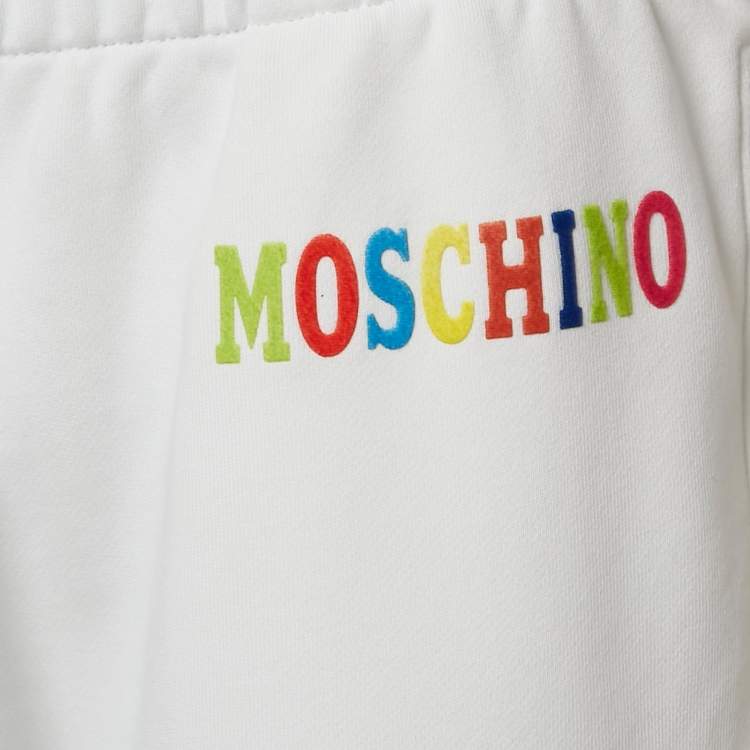 Pre Owned Moschino Couture White Logo Print Cotton Knit Joggers S