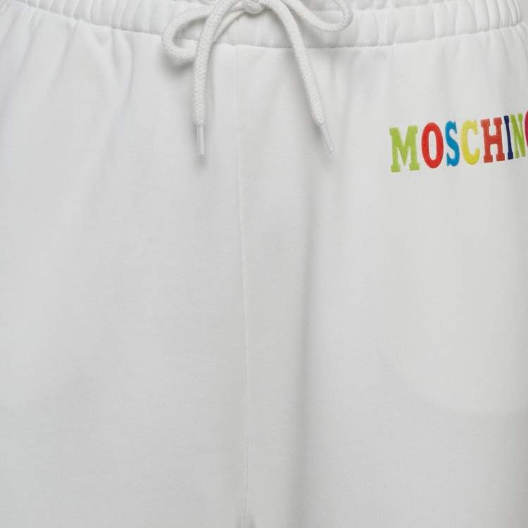 Pre Owned Moschino Couture White Logo Print Cotton Knit Joggers S
