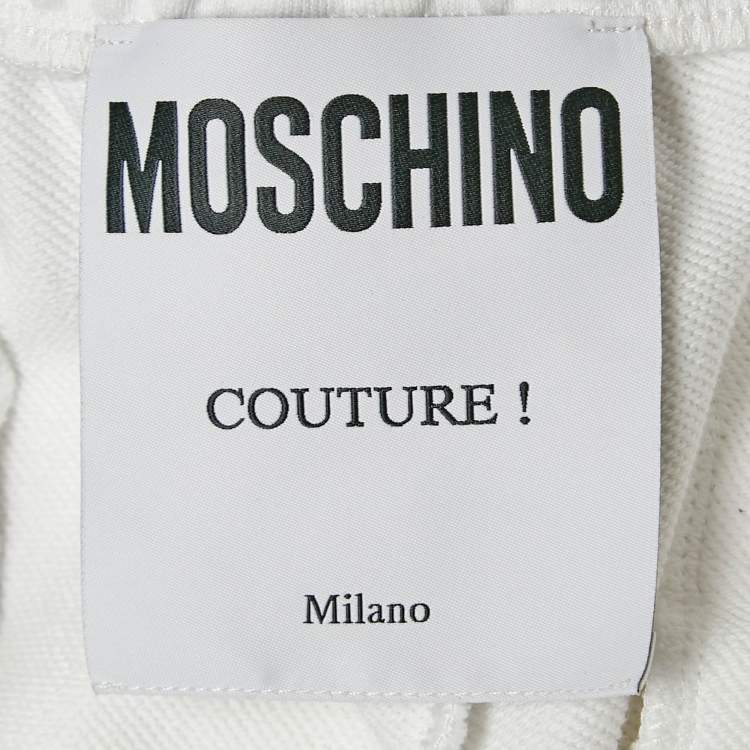 Pre Owned Moschino Couture White Logo Print Cotton Knit Joggers S