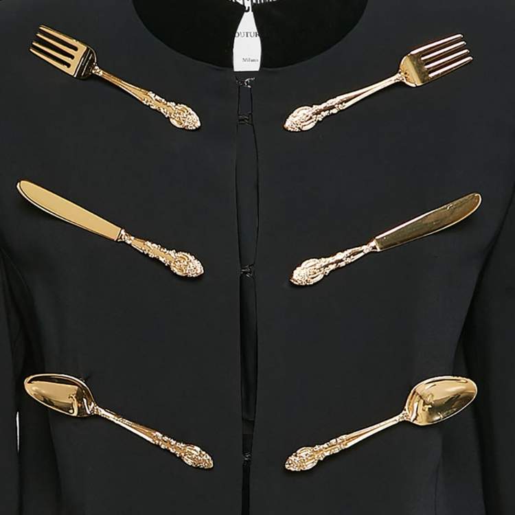Pre Owned Moschino Couture Black Crepe Cutlery Detail Jacket L