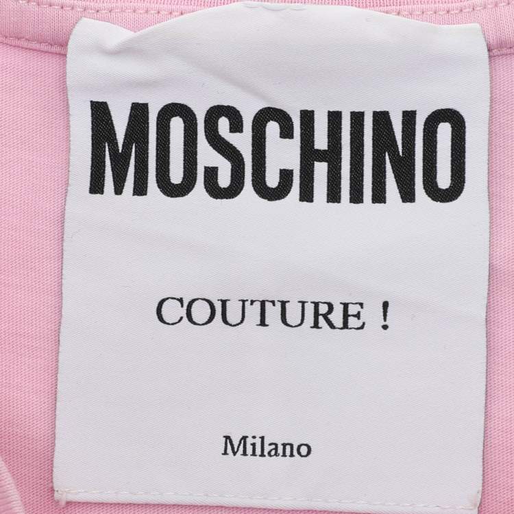 Pre Owned Moschino Couture Pink Face Embroidered T-Shirt S
