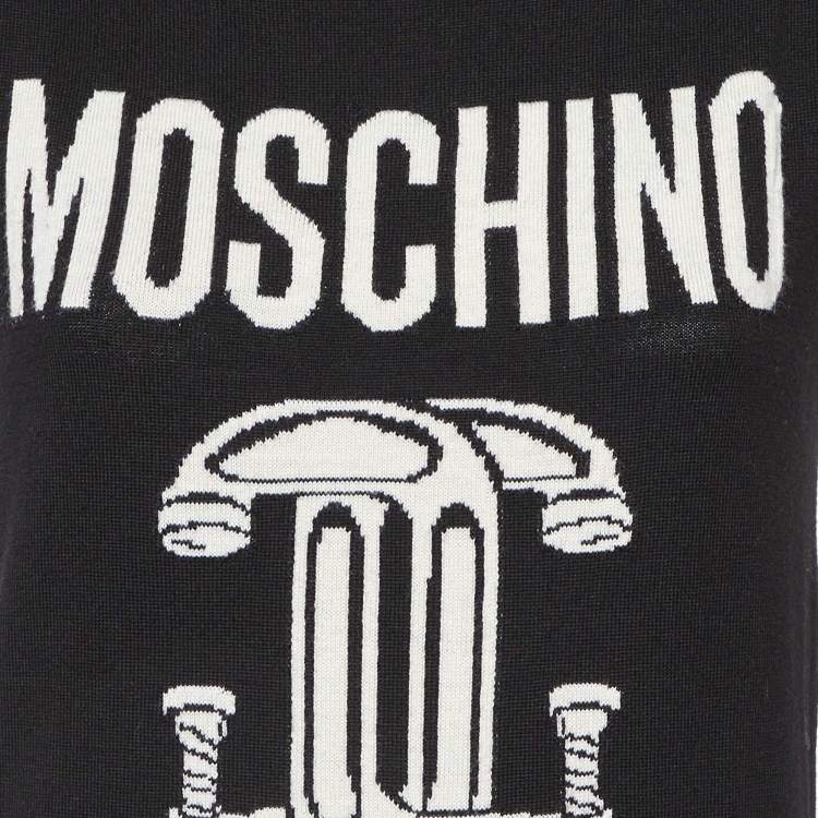 Pre Owned Moschino Couture Black Logo Intarsia Wool Knit Sweater Dress M