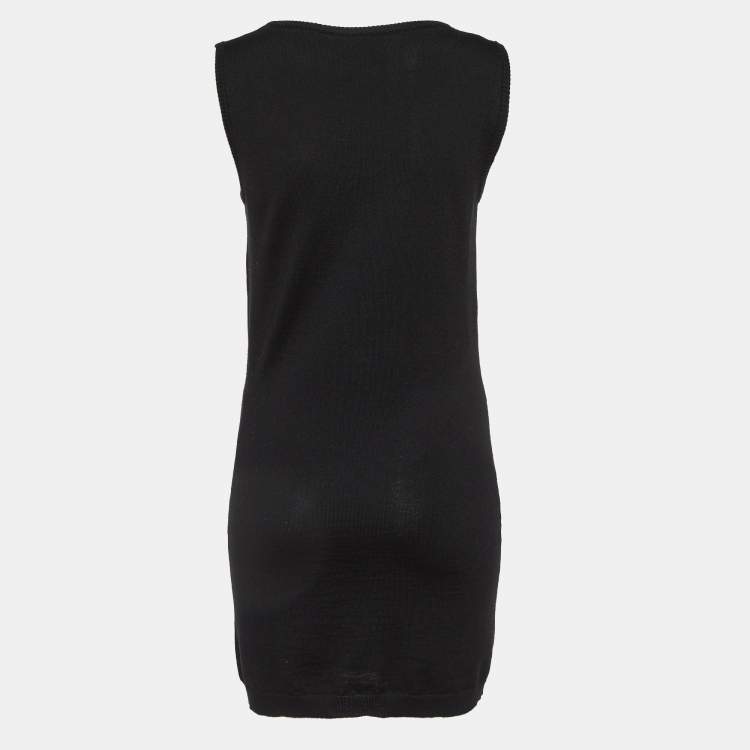 Pre Owned Moschino Couture Black Logo Intarsia Wool Knit Sweater Dress M