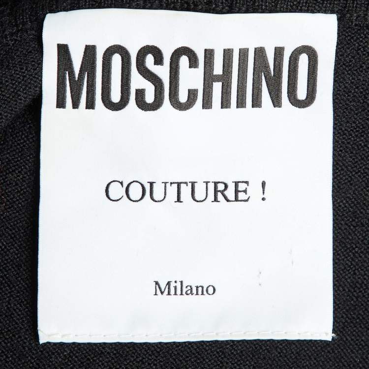 Pre Owned Moschino Couture Black Logo Intarsia Wool Knit Sweater Dress M