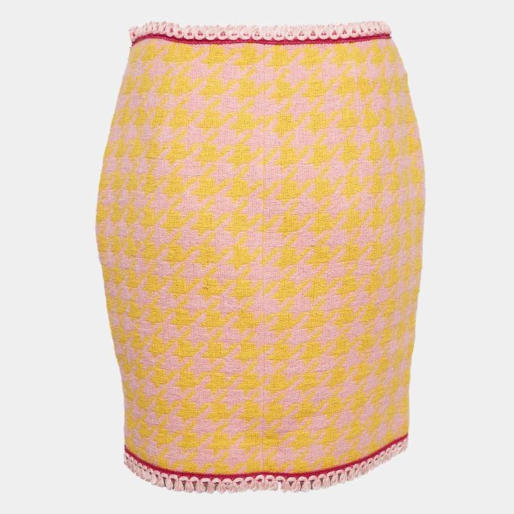 Pre Owned Moschino Couture Pink/Yellow Houndstooth Cotton Mini Skirt S