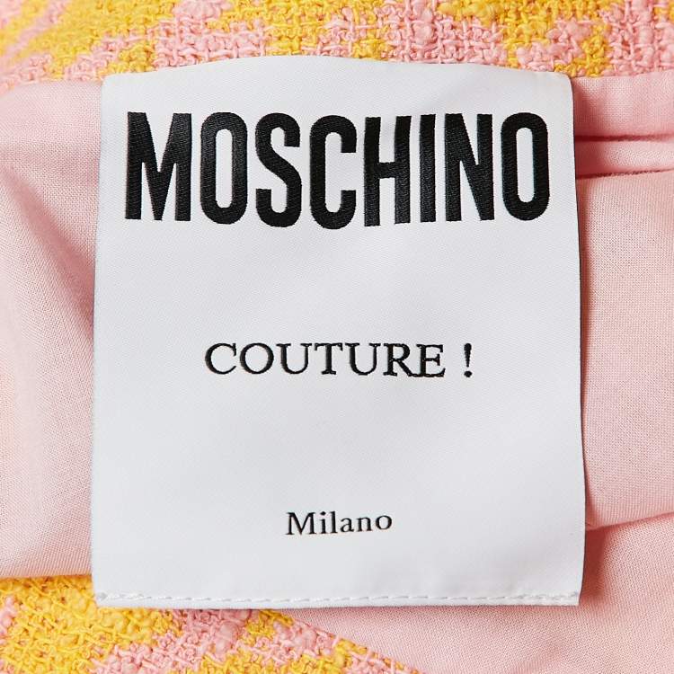 Pre Owned Moschino Couture Pink/Yellow Houndstooth Cotton Mini Skirt S