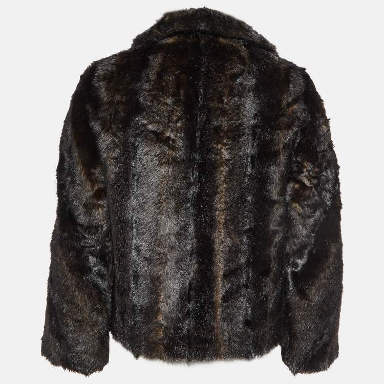 Pre Owned Moschino Couture Brown Faux Fur Single Breasted Coat XS