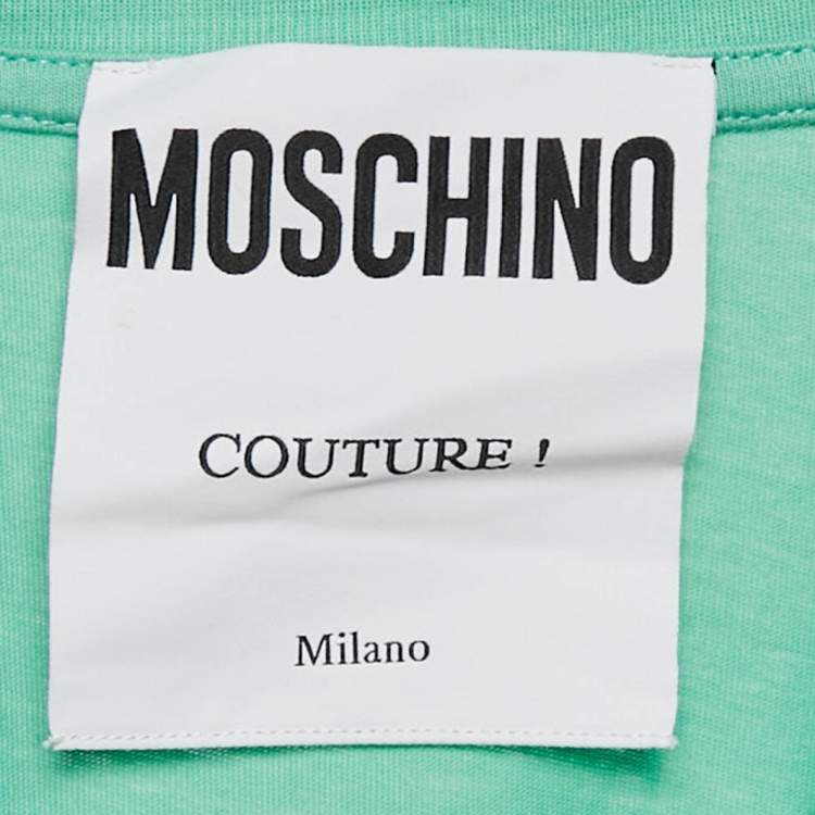 مملوكة مسبقًا Moschino Couture Green Logo Embroidered Cotton T-Shirt Dress M