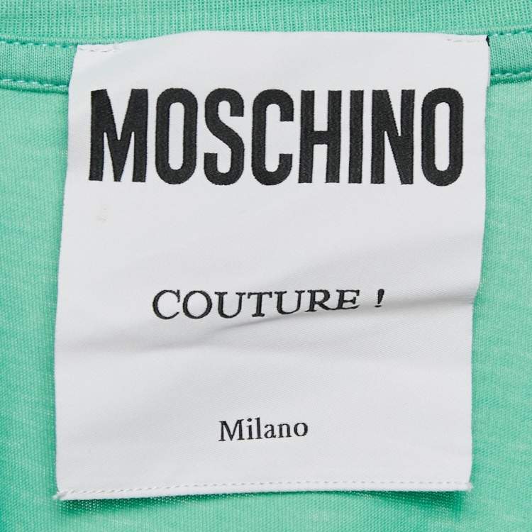 مملوكة مسبقًا Moschino Couture Green Logo Embroidered Cotton T-Shirt Dress M
