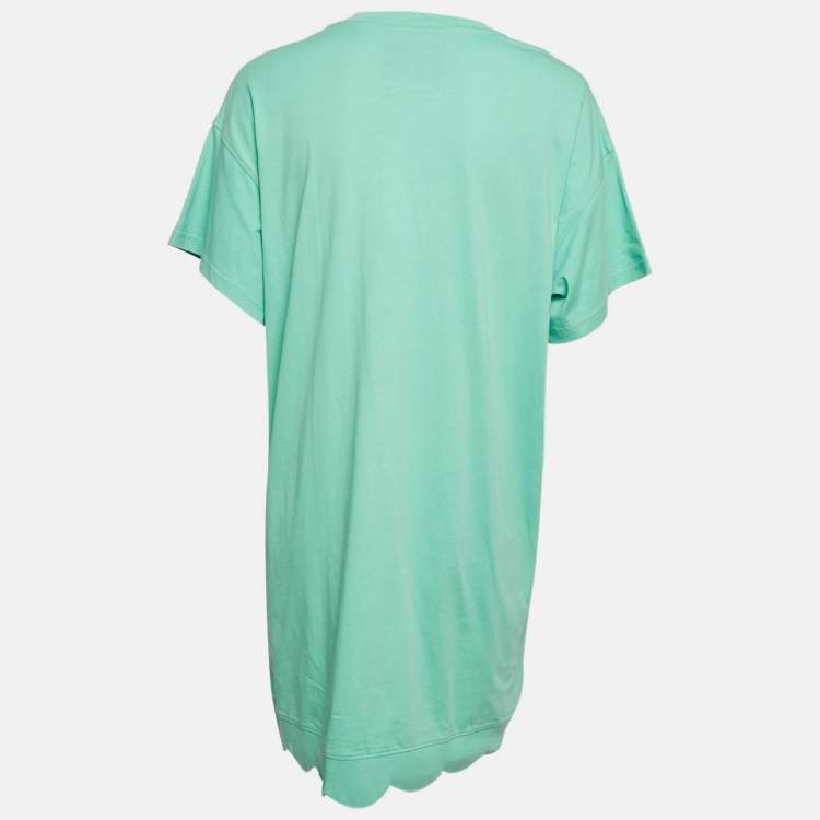مملوكة مسبقًا Moschino Couture Green Logo Embroidered Cotton T-Shirt Dress M