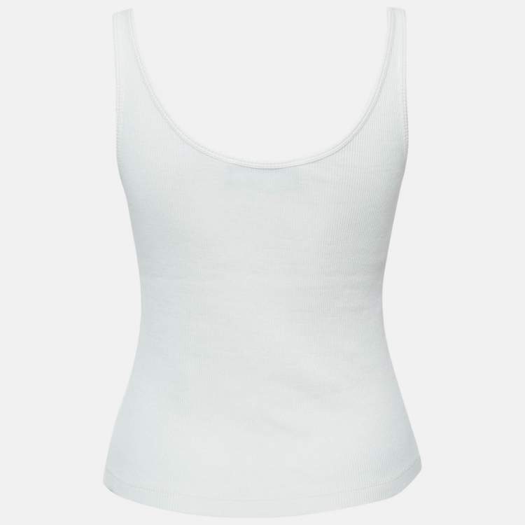 Pre Owned Moschino Couture White Logo Print Rib Knit Tank Top S