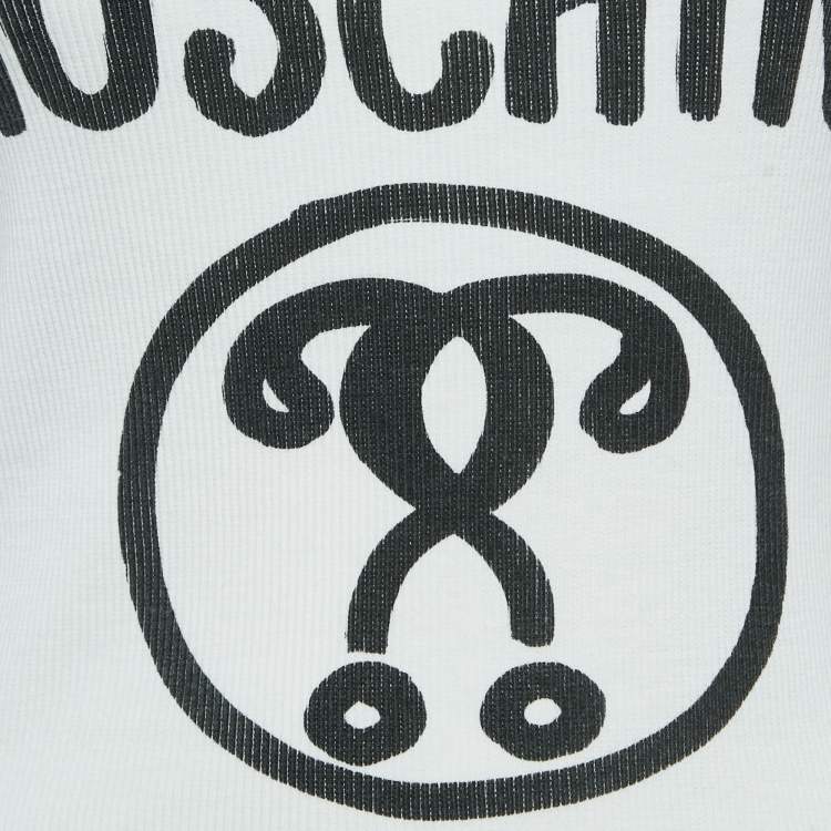 Pre Owned Moschino Couture White Logo Print Rib Knit Tank Top S