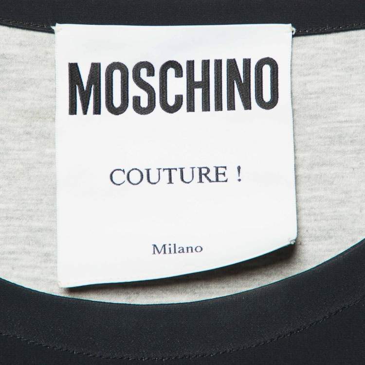 Pre Owned Moschino Couture Black Logo Studded Crepe Shift Dress M