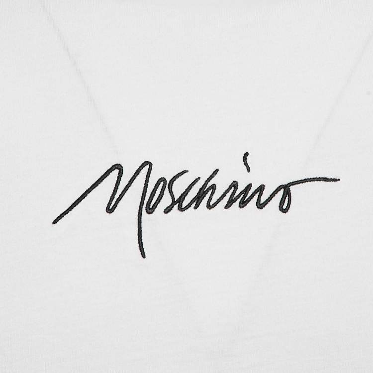 Pre Owned Moschino Couture White Logo Embroidered Cotton Crew Neck T-Shirt L