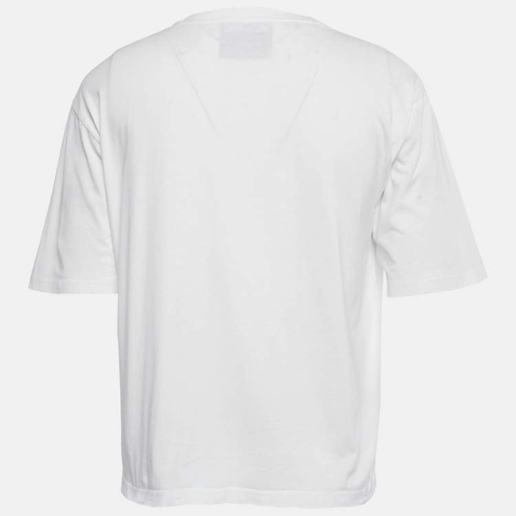 Pre Owned Moschino Couture White Logo Embroidered Cotton Crew Neck T-Shirt L