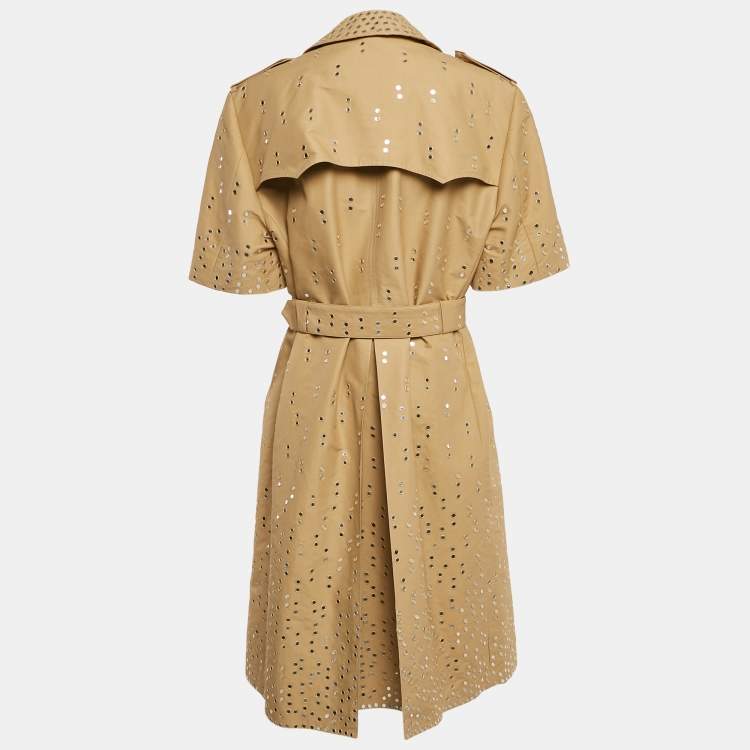 Pre Owned Moschino Couture Dark Beige Mirror Work Embroidery Cotton Blend Trench Coat XL
