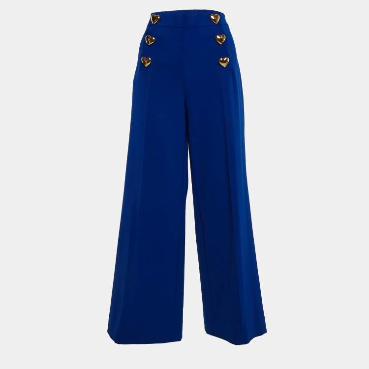 Pre Owned Moschino Couture Blue Crepe Heart Brooch Detail Wide Leg Trousers M