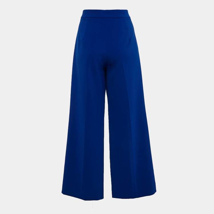 Pre Owned Moschino Couture Blue Crepe Heart Brooch Detail Wide Leg Trousers M