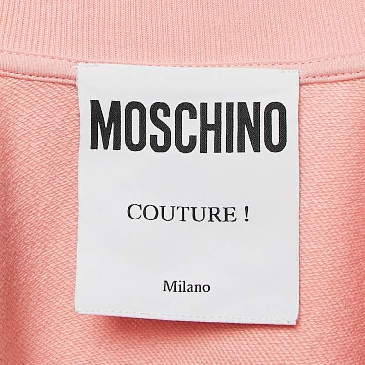 Pre Owned Moschino Couture Pink Embroidered Cotton Knit Zip-Up Jacket S