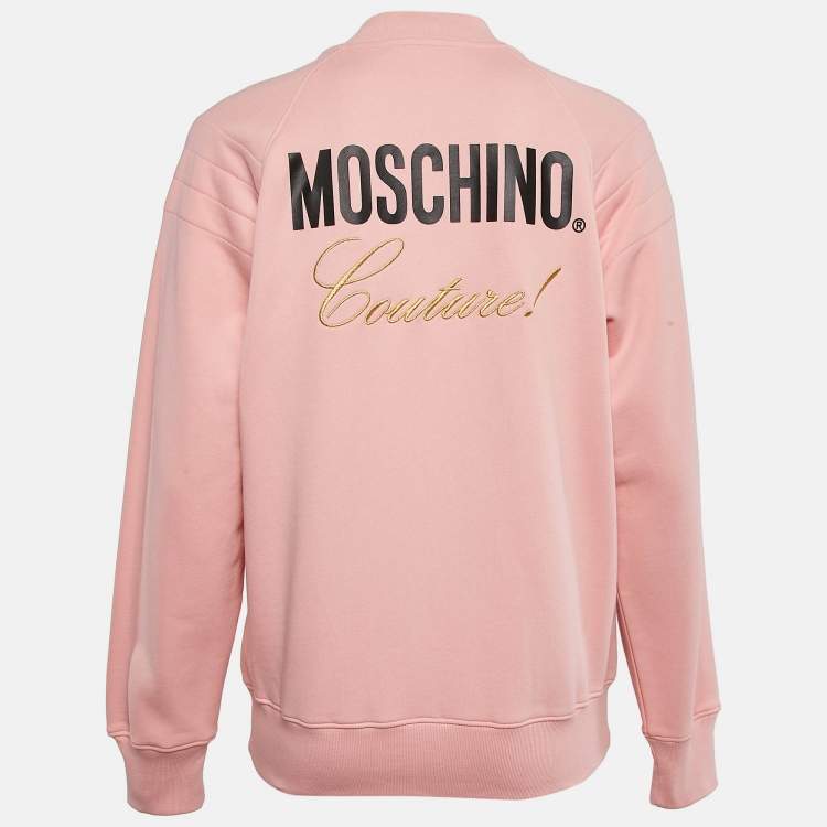 Pre Owned Moschino Couture Pink Embroidered Cotton Knit Zip-Up Jacket S
