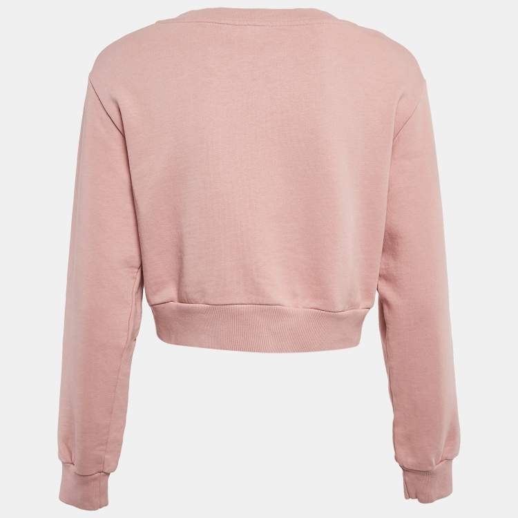 Pre Owned Moschino Pink Printed Cotton Knit Crop Sweatshirt S