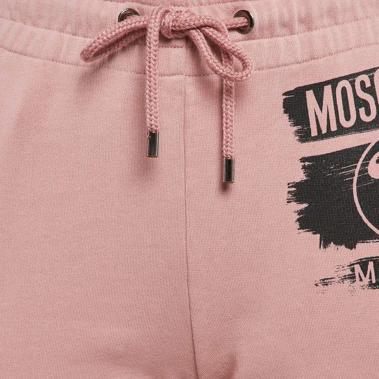 Pre Owned Moschino Pink Logo Print Cotton Sweatpants S