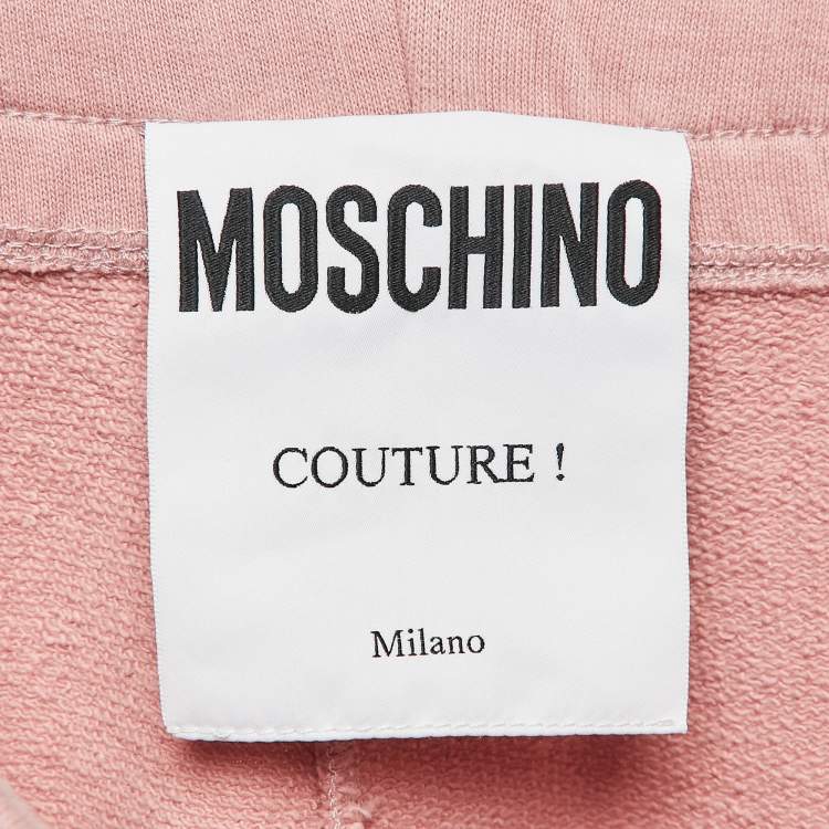Pre Owned Moschino Pink Logo Print Cotton Sweatpants S